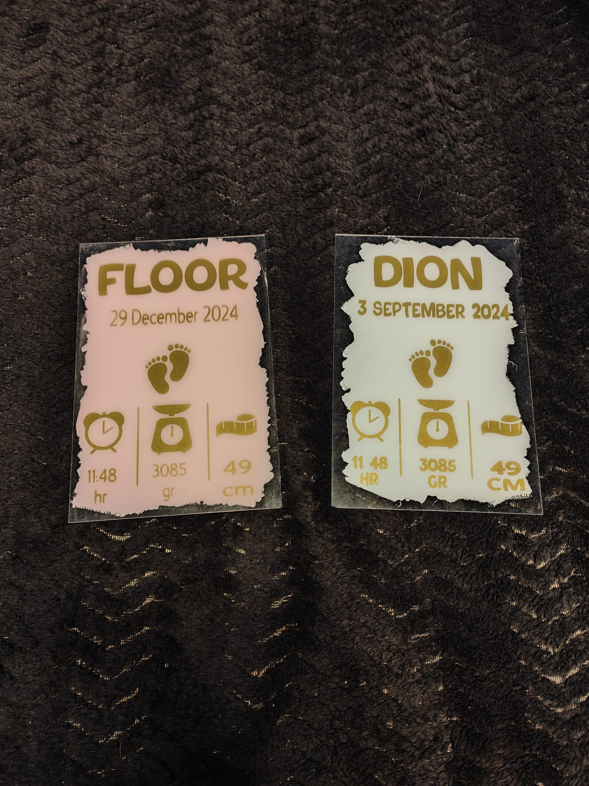 Acrylplaat met geboorte informatie